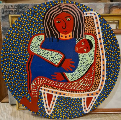 null ASSADEDDINE Mostapha (né en 1957)
Maternité 
Acrylique sur panneau circulaire,...