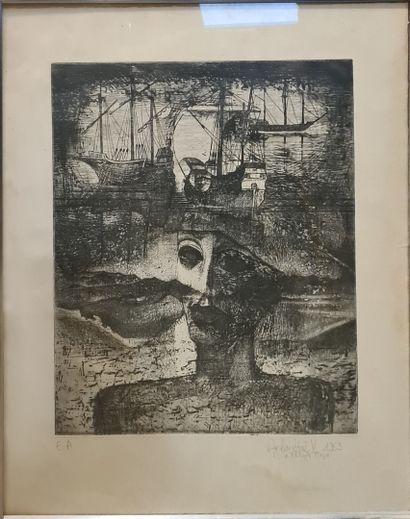 null ARBARETAZ Jean-Louis (born in 1942)
Composition with face and boats, 1963
Engraving...