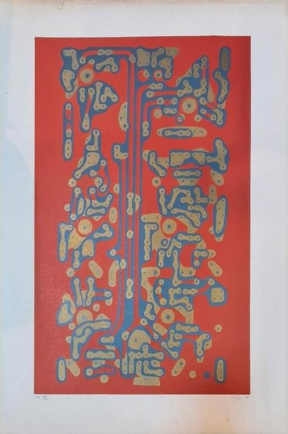null GUINO Michel, 1926-2013,
Sans titre fond rouge, 1970,
sérigraphie en couleurs...