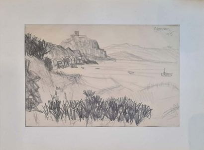 null MORVAN Jean-Jacques (1928-2005)
Cabins on the beach, 55
grease pencil on paper,...