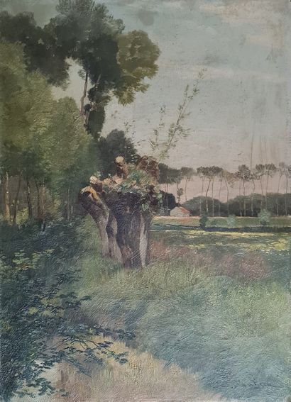 null BAHIEU Jules Gustave, 1847-1916,
Lisière de forêt,
huile sur toile (accident,...