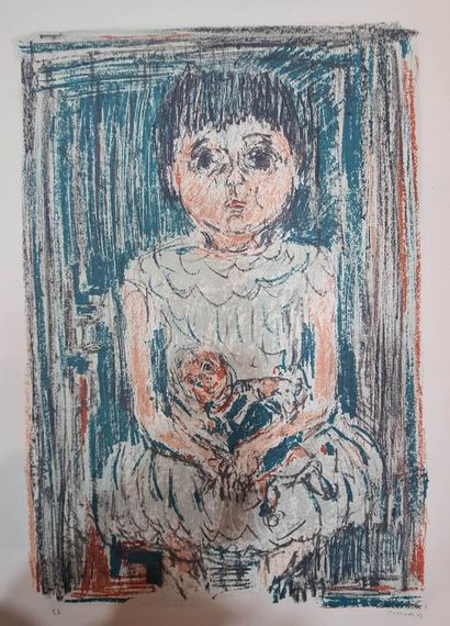 null COTTAVOZ André (1922-2012)
Enfant à la poupée (sophie?) - Lyon 
Deux lithographies,...
