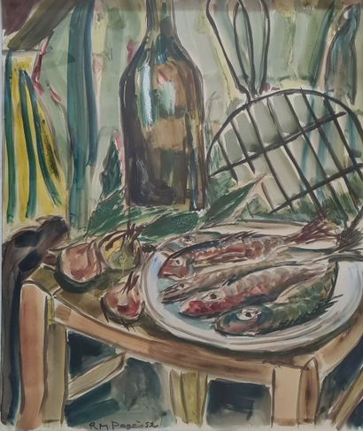 null PAGES RM (XX-XXI) 
Still Life with Fishes, 1952 
Gouache on paper, signed and...