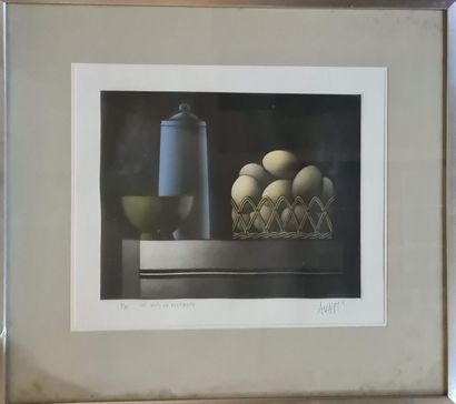 null AVATI Mario (1921-2009)
Eggs in December 
Etching in the black manner, signed...