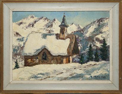 null MERCADAL Roland, XXe siècle,
La chapelle de Courchevel,
huile sur carton (très...