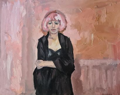 null NOVOKHATSKA Olga (née en 1979)
Autoportrait en perruque rose, 2014
Huile sur...