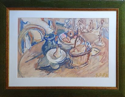 null BRUNET Guy (1925-2003)
Still life with pitcher and pears, 88
Gouache on paper...