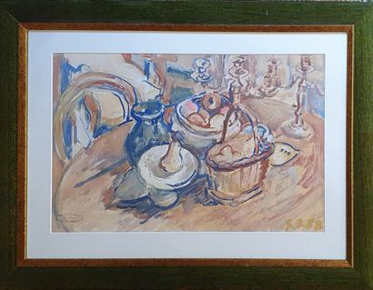 null BRUNET Guy (1925-2003)
Nature morte au pichet et aux poires, 88
Gouache sur...