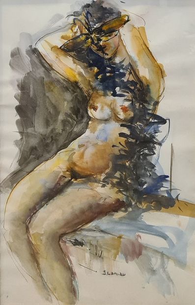 null LANIAU Jean (né en 1931)
Nu au boa et masque
Aquarelle et encre sur papier,...