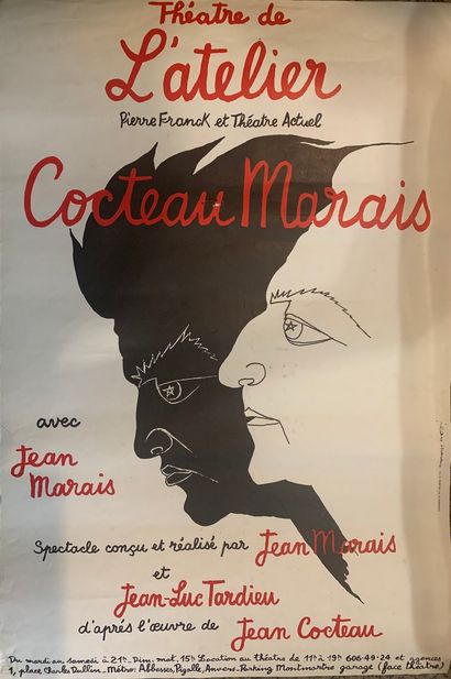 null Affiche illustrée Théâtre de l'atelier "Cocteau Marais". 
57 x 38 cm. 
Légèrement...
