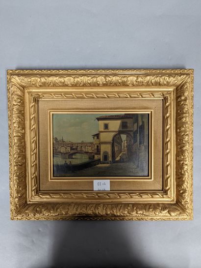 null G.CHELI (XXE)
Four views of Florence, oil on panel, signed.
1/ The banks of...