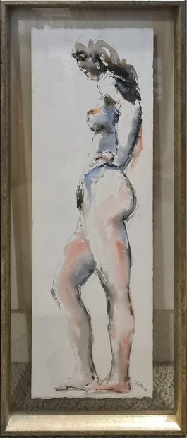 null LANIAU Jean (born 1931)
Standing Nude 
Watercolor and ink on paper, signed lower...