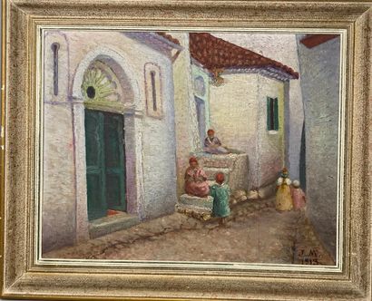 null Lot of paintings 
Oil on panel monogrammed lower right and dated 1913, 33 x...