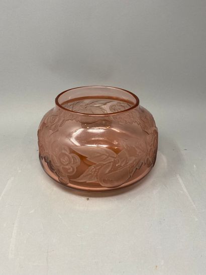 LEGRAS - pink glass vase with ovoid body...