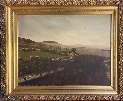 null XIXth CENTURY SCHOOL
Country landscapes and fields
Two oil on canvas unsigned
46...