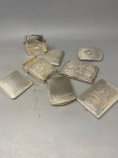 Set of 7 cigarette cases and 1 table lig...