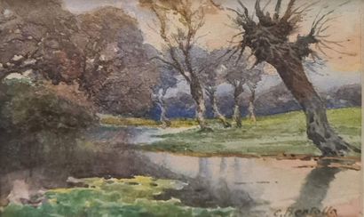 null BERTOLLA Cesare (1845-1920)
Roman countryside, 
pair of watercolors forming...