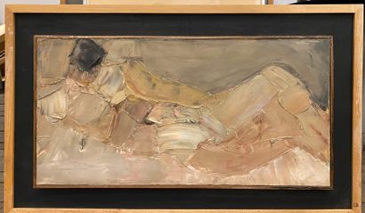 null MODERN SCHOOL
Reclining Nude 
Oil on canvas 
Signed upper right
Accident 
40...