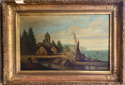 null COGNON XIXth century
View of a village by the sea
Oil on canvas 
accidents
41...
