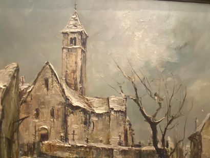 null ANCEL Louis 

Church in the snow 
Oil on cardboard 
Signed and dated lower right...