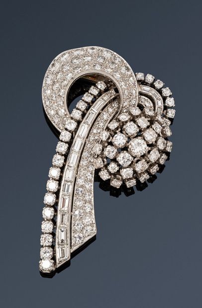 null Case of Madame Z, Greece.
Platinum and 18K (750) white gold clip brooch, pave...