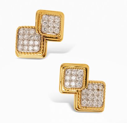 null BOUCHERON
Pair of ear clips, 18K (750) gold compositions of interlocking diamonds...