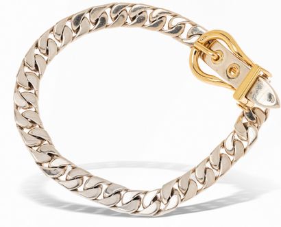 null HERMÈS
Silver bracelet gourmette links drawing a belt with buckle in 18K (750)...
