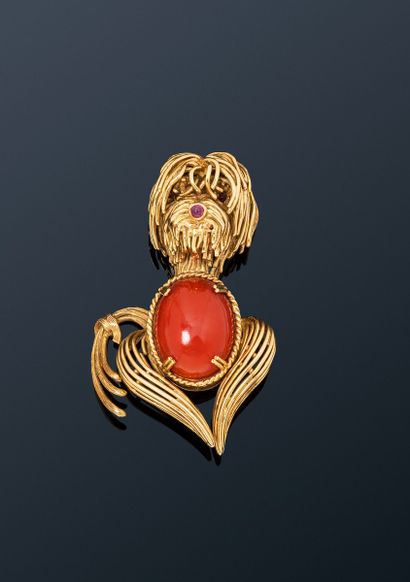 null Case of Madame X, Greece.
Brooch in 18K (750) gold wire drawing a dog, the nose...