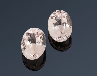null Matching oval morganites on paper. 

Respective weights : 9.13 cts, 9.33 cts
Total...
