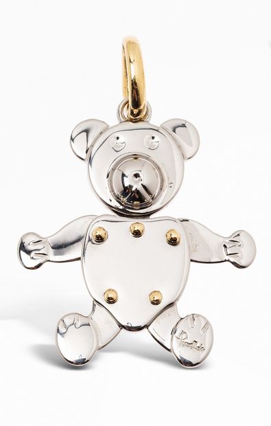 null POMELLATO
Articulated steel teddy bear pendant, 18K (750) gold clasp. 
Signed....