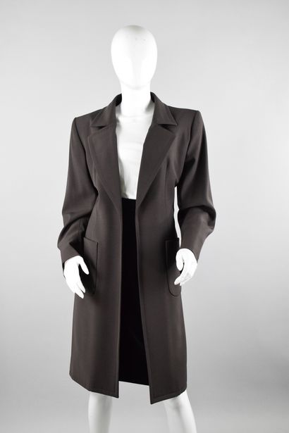 null YVES SAINT LAURENT Left Bank 
Circa 1985

Long chocolate wool jacket with two...