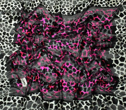 null YVES SAINT LAURENT 

Rare large silk shawl alternating satin and muslin with...