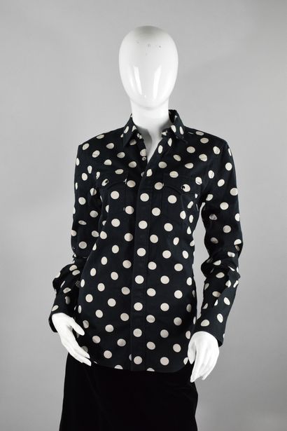 null SAINT LAURENT 

Blouse with white polka dots on blue background. 
Slight wear....