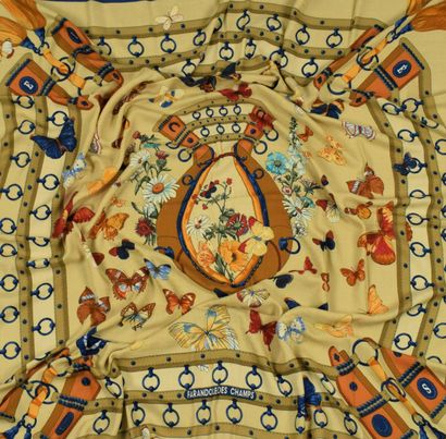 null HERMES PARIS 

Silk and cashmere shawl "Farandole des champs" by C. Lantham...