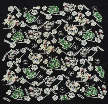 null CHANEL 

Black silk square decorated with various emblematic motifs of the House...