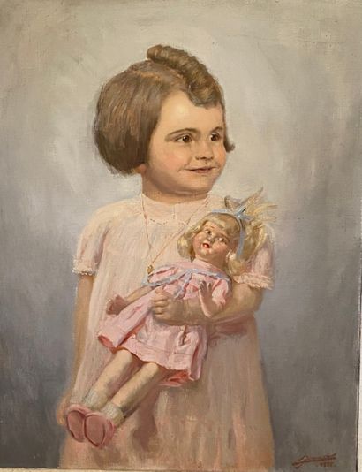 null Ecole moderne
fillette à la poupée
acrylique sur toile, circa 1935, signée en...