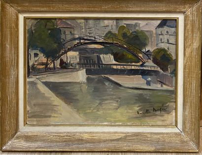 null CAHEN-BERGEROL Marcelle (1900-1989) 
Le canal Saint-Martin,
huile sur carton,...