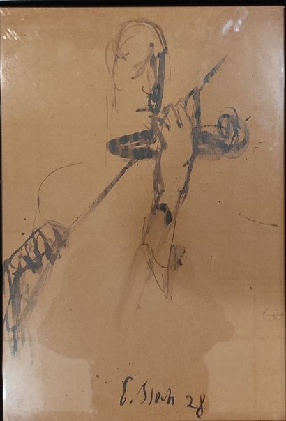 null E BLOUTH 
violinist, 1928 
Ink on paper
Signed on the front 
45 x 31 cm