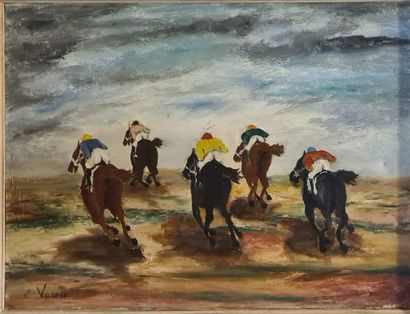 null VARESE Gabrielle Pietro (1884-1971)
La course de chevaux 
Huile sur toile signée...