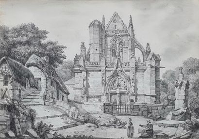 null MARIE, End of the 19th century,
Gothic church, 
graphite on paper (some fading),...