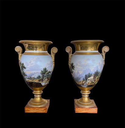 Pair of Paris porcelain baluster vases decorated...