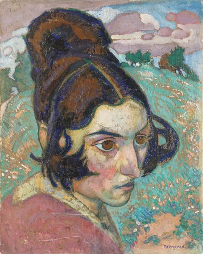 null FORNEROD Rodolphe, 1877-1953
Jeune femme sur la colline
huile sur carton (traces...