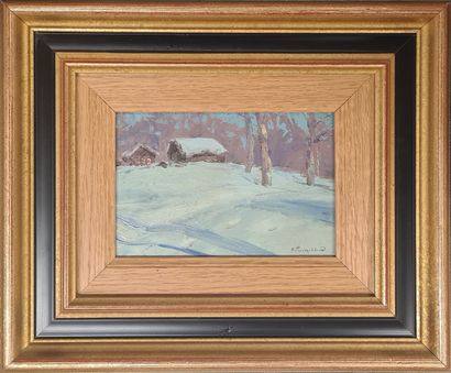 null POUSTOCHKINE Basil, 1893-1973
Houses in the snow
oil on cardboard
signed lower...