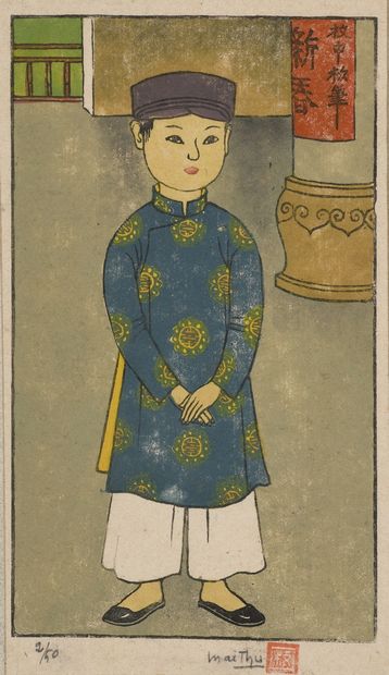 null MAÏ THU, 1906-1980
Little boy, party costume series
woodcut in colors on paper...