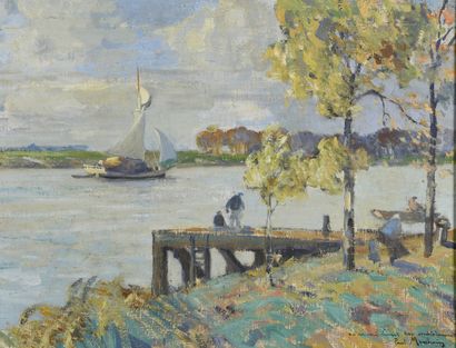 null MORCHAIN Paul, 1876-1939
Sailboat near a pier
oil on canvas
signed lower right...