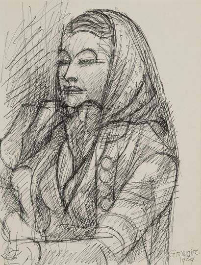 null GROMAIRE Marcel, 1892-1971
Woman with shawl, 1939
pen and ink on paper
signed...