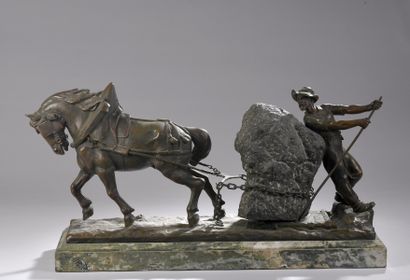 null DROUOT Édouard, 1859-1945
Cheval de trait et carrier
groupe en bronze à patine...