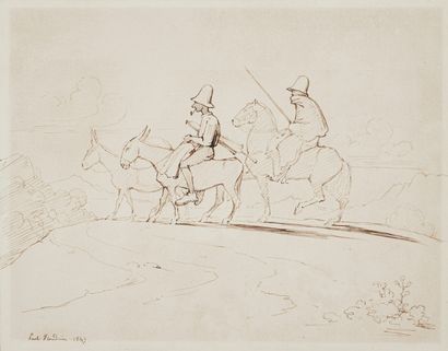 null FLANDRIN Paul, 1811-1902
Voyageurs à dos d’âne, deux dessin à la plume et encre...