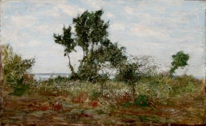 null BOUDIN Eugène, 1824-1898
Landscape, near Honfleur, 1860
oil on panel (some restorations)
signed...