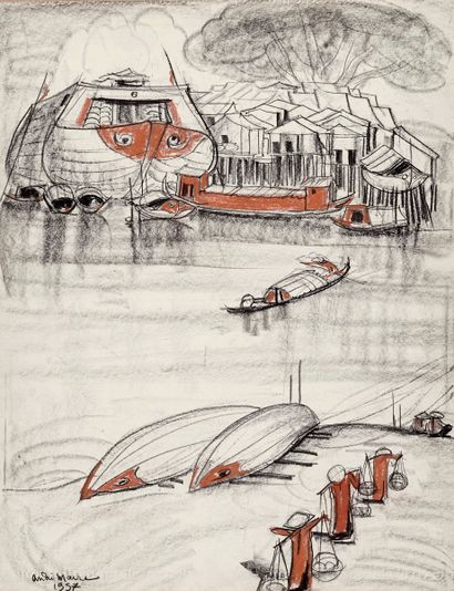 MAIRE André, 1898-1984
Village et bateaux,...